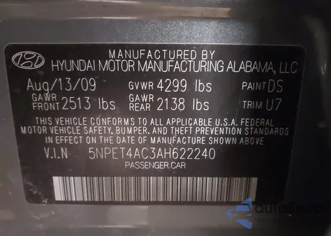 2010 Hyundai Sonata Gls from USA, damaged, VIN 5NPET4AC3AH622240